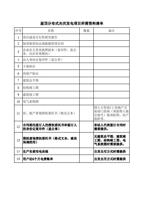 屋顶分布式光伏发电项目所需资料清单