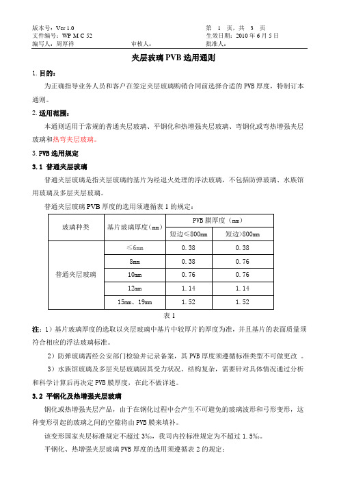 夹层PVB选用通则