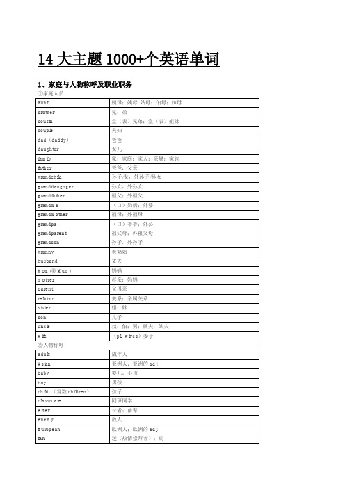 大主题个英语单词