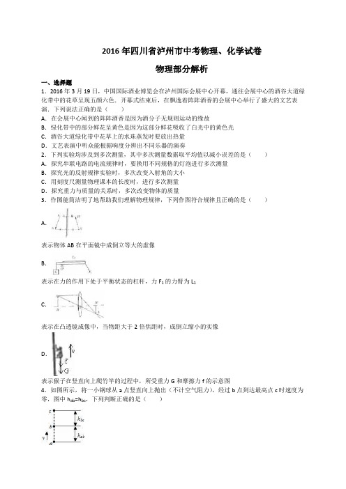 四川省泸州市2016年中考物理、化学试卷(解析版)