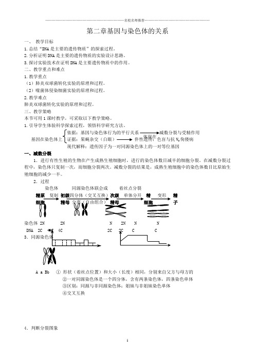 高中生物第二章基因与染色体的关系名师精选教案 新课标 人教版 必修2