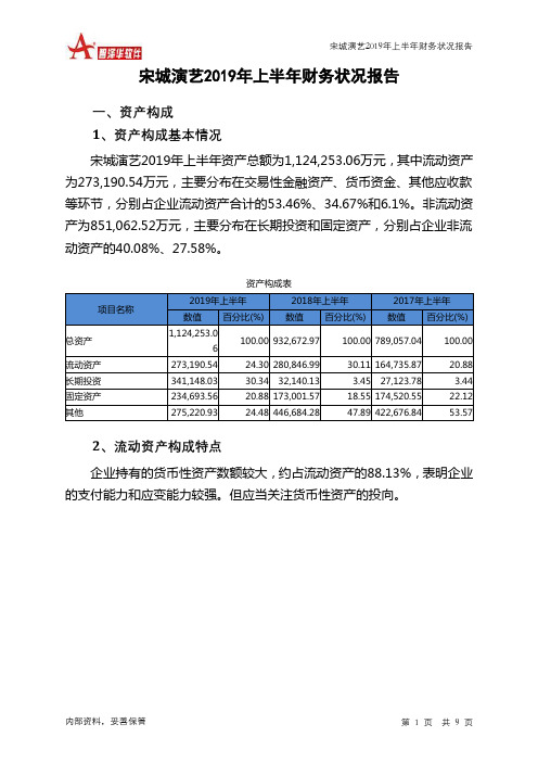 宋城演艺2019年上半年财务状况报告