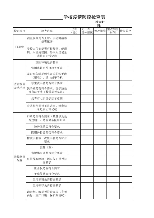 学校疫情防控工作检查表