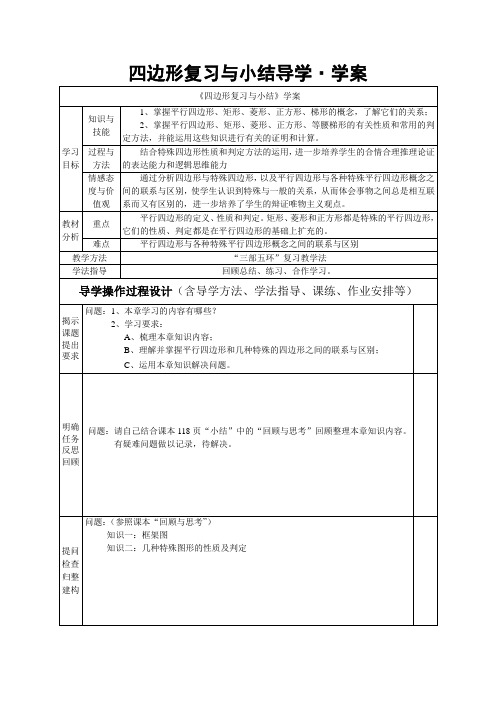 八年级数学《四边形复习与小结》导学案