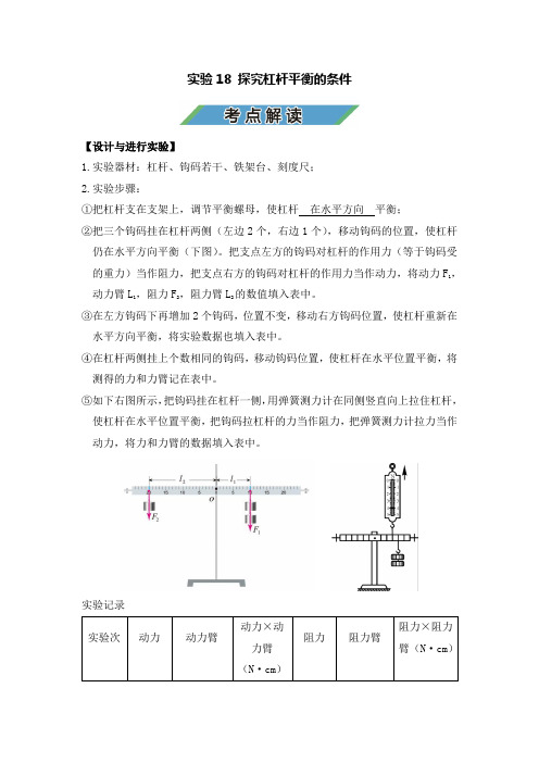 中考物理实验复习宝典实验18 探究杠杆平衡的条件(考点解读)