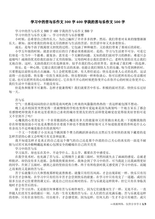 学习中的苦与乐作文300字400字我的苦与乐作文500字