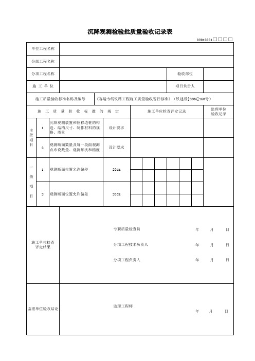 沉降观测检验批质量验收记录表