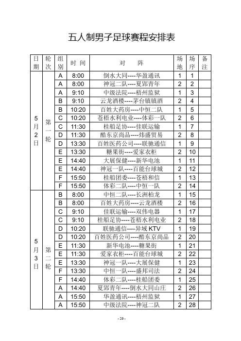 第三十一届青运会足球赛程安排表