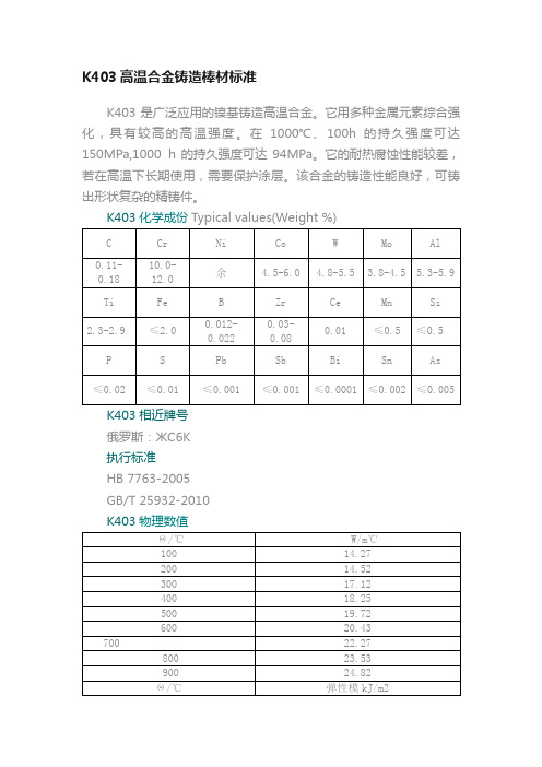 K403高温合金铸造棒材标准