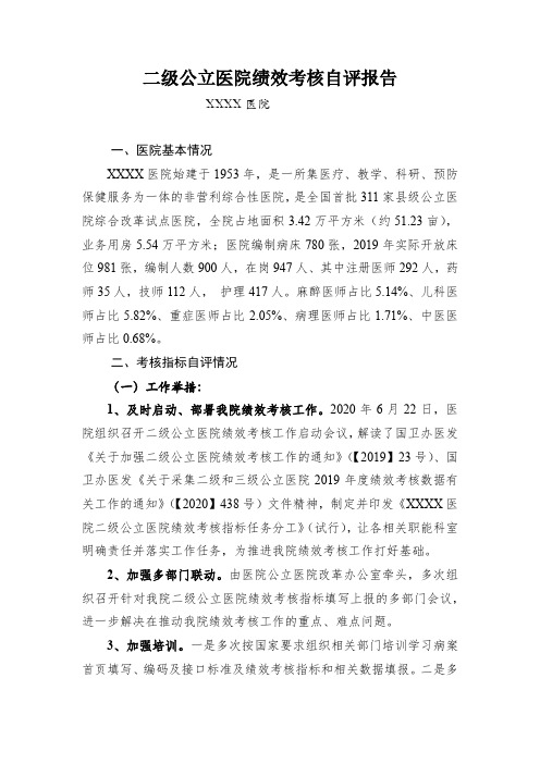 二级公立医院绩效考核自评报告