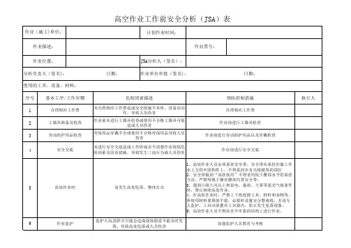 高空工作前安全分析(jsa)表