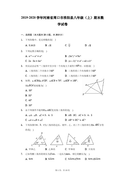 2019-2020学年河南省周口市淮阳县八年级(上)期末数学试卷(附详解)