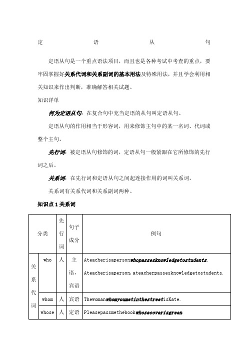 初中定语从句详细讲解