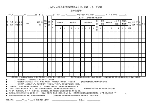 入托、入学儿童接种证查验及补种、补证登记表