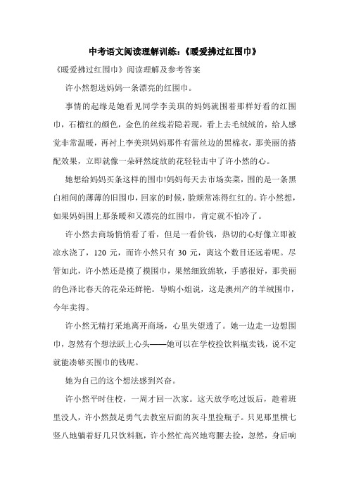 中考语文阅读理解训练：《暖爱拂过红围巾》.doc