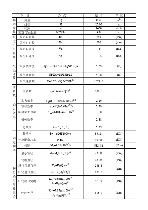 离心泵设计计算