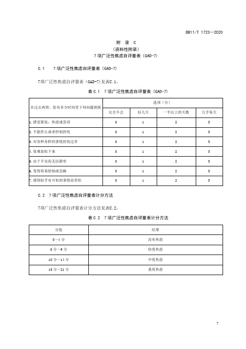 养老机构7 项广泛性焦虑自评量表(GAD-7)