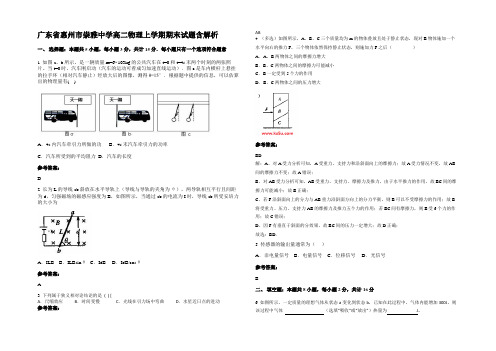 广东省惠州市崇雅中学高二物理上学期期末试题带解析