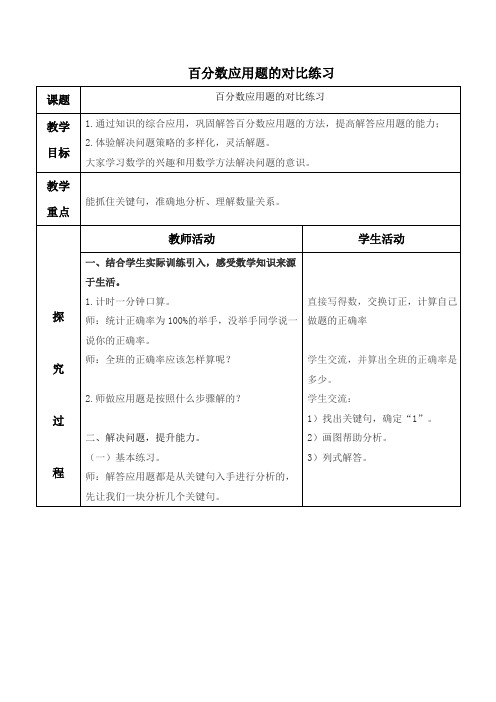 (青岛版)六年级数学下册教案百分数应用题的对比练习