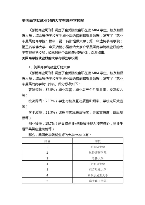 美国商学院就业好的大学有哪些学校呢