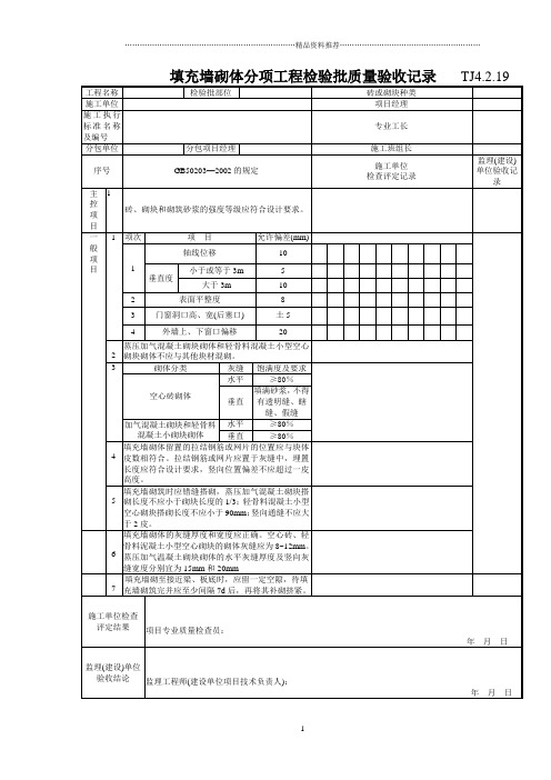 108 填充墙砌体分项工程检验批质量验收记录 TJ4-2-19