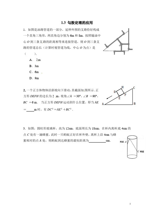 北师大版八年级数学上册《1.3  勾股定理的应用》课时作业(含答案)