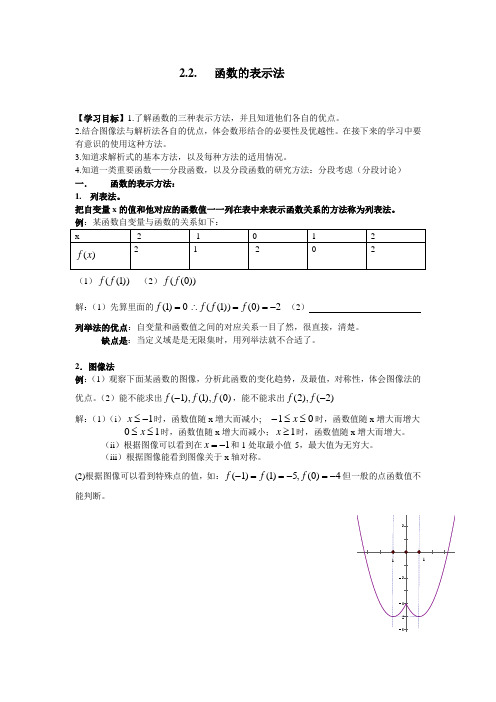 高一数学函数的表示法及分段函数