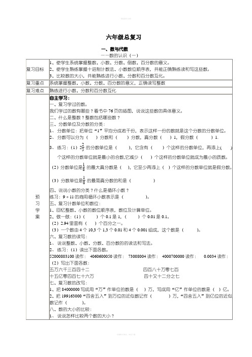 六年级数学下册复习导学案