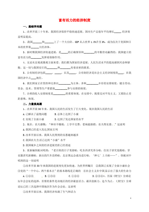 九年级政治全册 第一单元 认识国情 了解制度 1.2 富有活力的经济制度同步练习 （新版）粤教版