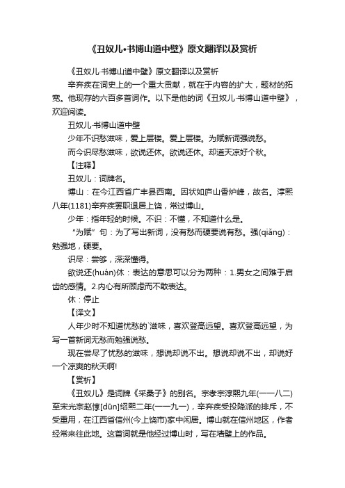 《丑奴儿·书博山道中壁》原文翻译以及赏析