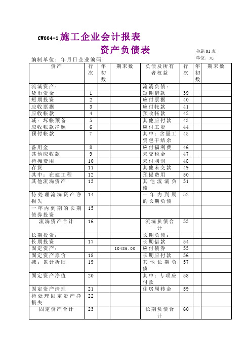 施工企业资产负债表