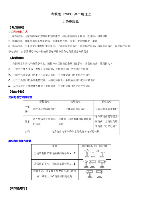 粤教版(2019)高二物理上静电现象教学案