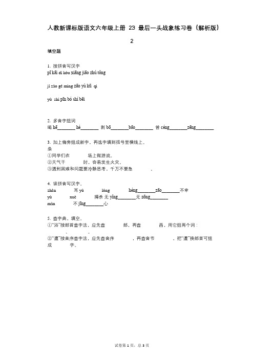 小学语文-有答案-人教新课标版语文六年级上册23_最后一头战象练习卷(解析版)2