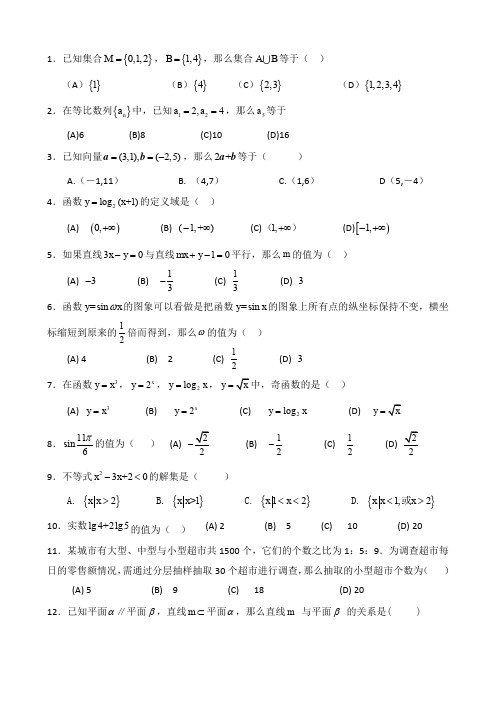 2015高考高职单招数学模拟试题(带答案)