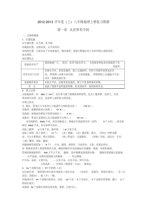 八年级地理上册复习纲要-苏教版