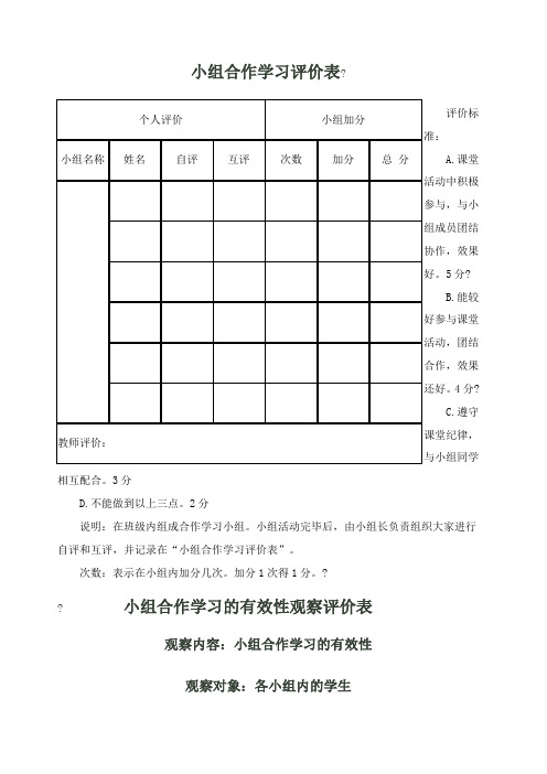 小组合作学习评价表