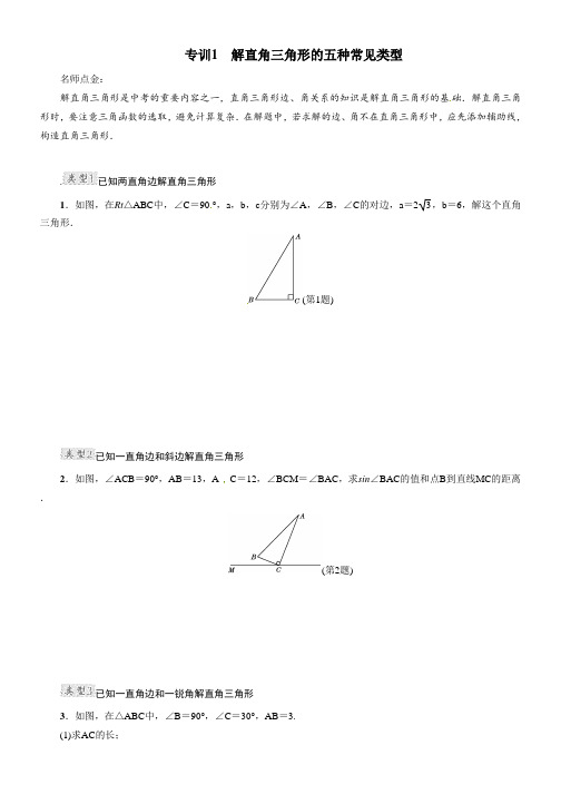 九年级数学下册北师大版专训：第一章专训1解直角三角形的五种常见类型