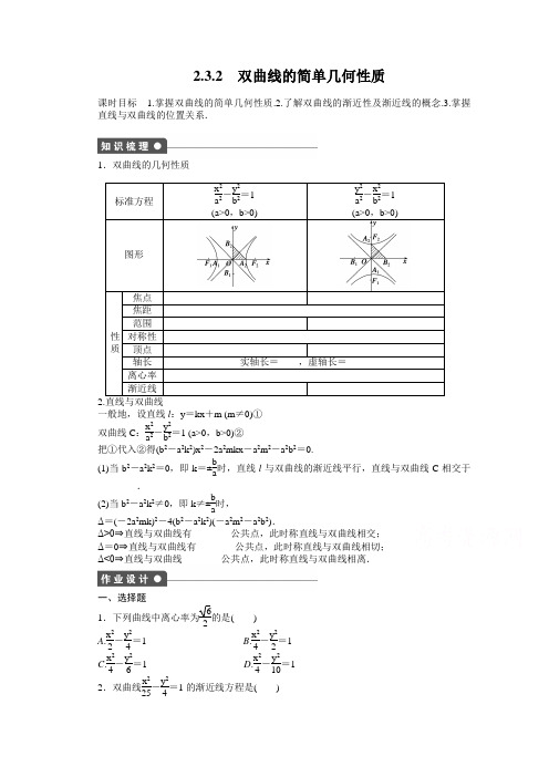 高中数学(人教版A版选修2-1)配套课时作业：第二章 圆锥曲线与方程  2.3.2 