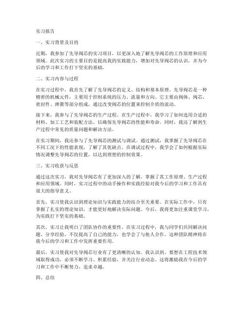 关于先导阀芯实习报告