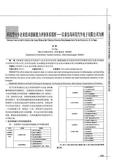 科技型中小企业技术创新能力评价体系探析——以秦皇岛环星汽车电子有限公司为例