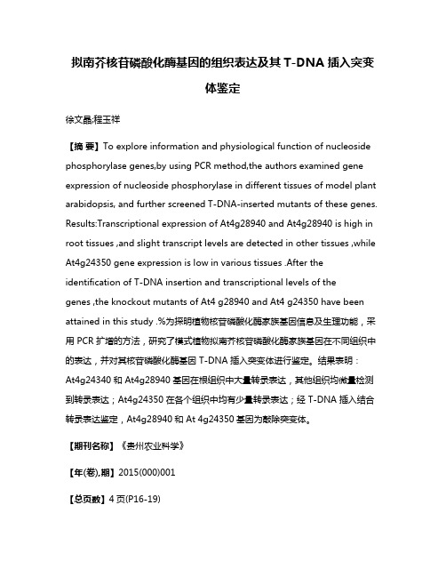 拟南芥核苷磷酸化酶基因的组织表达及其T-DNA 插入突变体鉴定