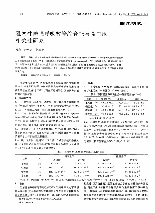 阻塞性睡眠呼吸暂停综合征与高血压相关性研究