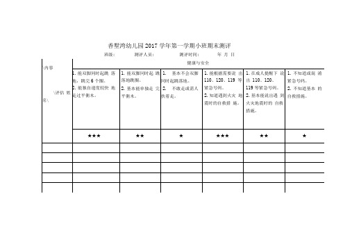 小班幼儿期末测评表