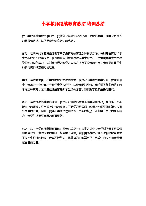 小学教师继续教育总结 培训总结