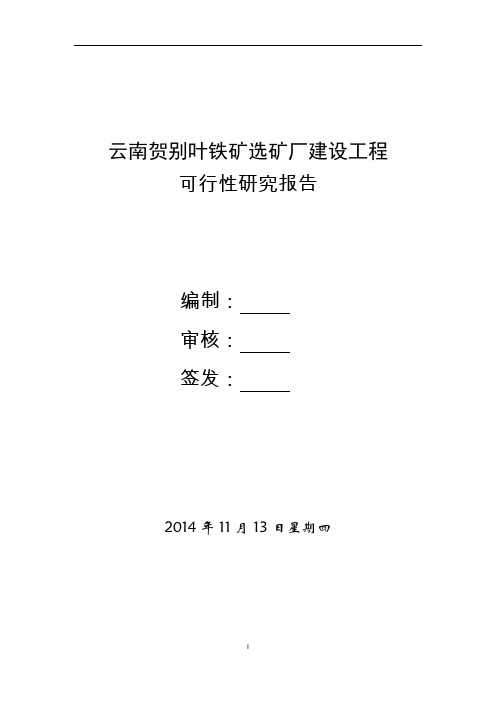 贺别叶铁矿可行性研究报告