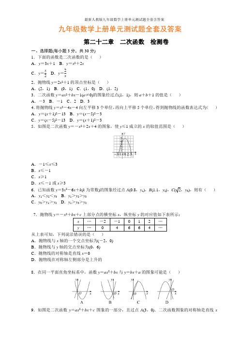 最新人教版九年级数学上册单元测试题全套含答案