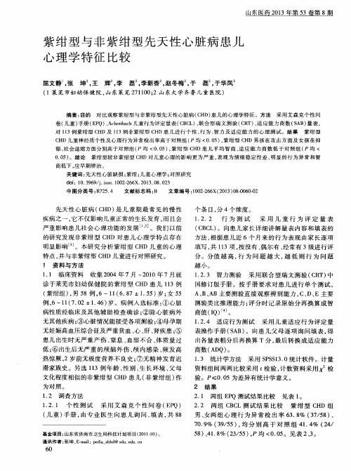 紫绀型与非紫绀型先天性心脏病患儿心理学特征比较