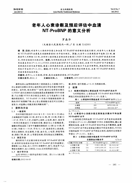 老年人心衰诊断及预后评估中血清nt-probnp的意义分析