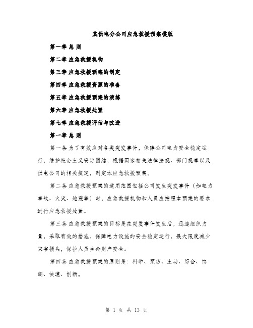 某供电分公司应急救援预案模版（3篇）