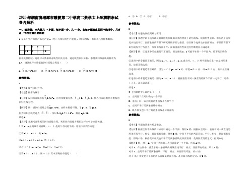 2020年湖南省湘潭市醴陵第二中学高二数学文上学期期末试卷含解析